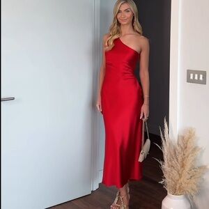 ZARA ASYMMETRIC SATIN EFFECT MIDI DRESS